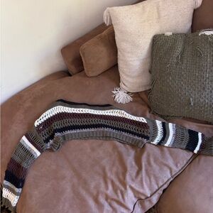 Striped Crochet Knit Sweater - Olive, White & Black